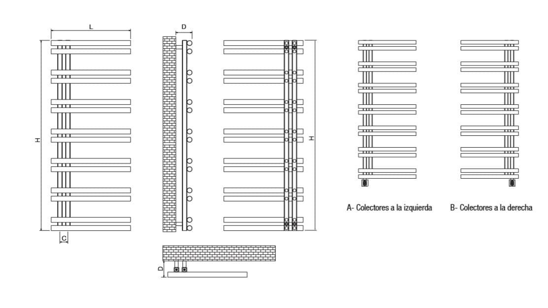 RVS Handdoekradiator Ares maatvoering 