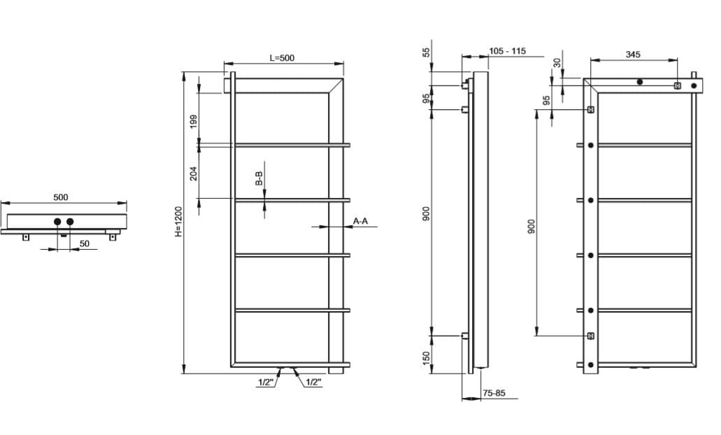 Maatvoering Pro Step designradiator voor badkamer en keuken