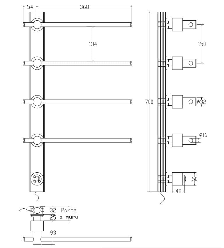 Inbouwmaten Sole 622 radiator elektrische uitvoering
