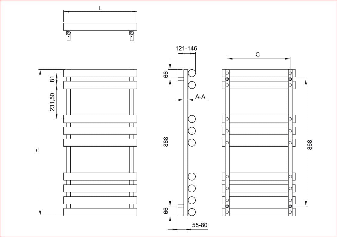 RVS design radiator Tron technische gegevens